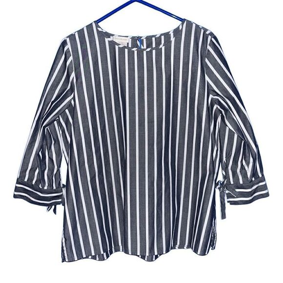 Van Heusen gray & white striped blouse large - Picture 1 of 5